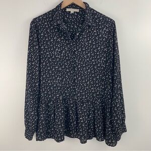 Loft Black & White Cherry Peplum Blouse